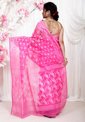 Onion Pink Dhakai Jamdani Cotton Saree without Blouse Piece