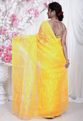 Yellow Dhakai Jamdani Cotton Saree without Blouse Piece