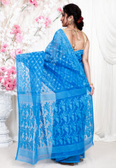 Feroza Blue Dhakai Jamdani Cotton Saree without Blouse Piece