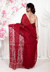 Maroon Dhakai Jamdani Cotton Saree without Blouse Piece