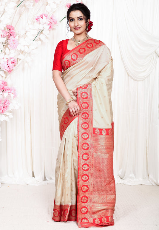 Tussar with Red Border Kanjivaram Silk Saree With Blouse Piece