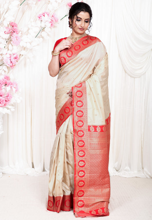 Tussar with Red Border Kanjivaram Silk Saree With Blouse Piece