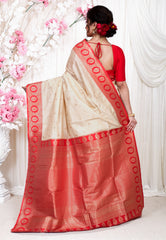 Tussar with Red Border Kanjivaram Silk Saree With Blouse Piece