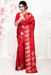 Red Katan Silk Saree With Blouse Piece