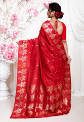 Red Katan Silk Saree With Blouse Piece