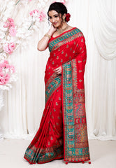 Red Kani Silk Saree With Blouse Piece