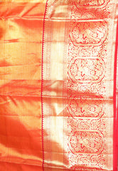 Golden Brocade with Red Border Tissue Kanjivaram Pure Silk Saree With Blouse Piece