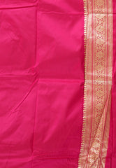 Peacock Blue with Rani Pink Border Kanjivaram Silk Saree With Blouse Piece