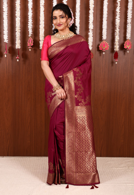 Magenta Katan Silk Saree With Blouse Piece