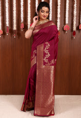 Magenta Katan Silk Saree With Blouse Piece