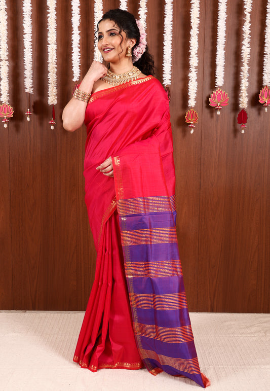 Rani Pink Katan Pure Silk Saree With Blouse Piece