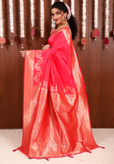 Rani Pink Katan Silk Saree With Blouse Piece