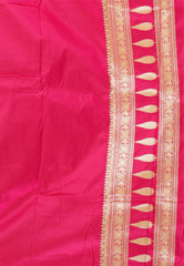 Parrot Green with Rani Pink Border Kanjivaram Silk Saree With Blouse Piece