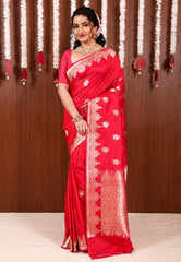 Rani Pink Katan Silk Saree With Blouse Piece