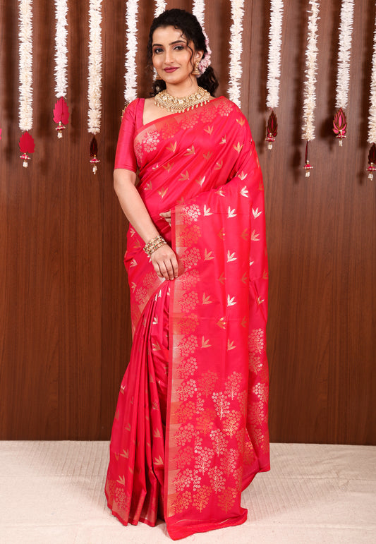 Rani Pink Katan Silk Saree With Blouse Piece