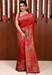 Rust Kani Silk Saree With Blouse Piece