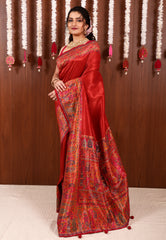 Rust Kani Silk Saree With Blouse Piece