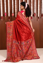 Rust Kani Silk Saree With Blouse Piece