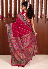 Rani Pink Kani Silk Saree With Blouse Piece