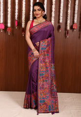 Purple Kani Silk Saree With Blouse Piece