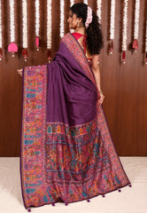 Purple Kani Silk Saree With Blouse Piece