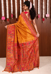 Mustard Yellow Kani Silk Saree With Blouse Piece