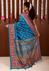 Blue Kani Silk Saree With Blouse Piece