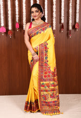 Yellow Kani Silk Saree With Blouse Piece