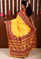 Yellow Kani Silk Saree With Blouse Piece