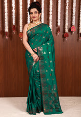 Rama Green Katan Silk Saree With Blouse Piece