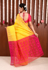 Yellow Dhakai Jamdani Cotton Saree without Blouse Piece