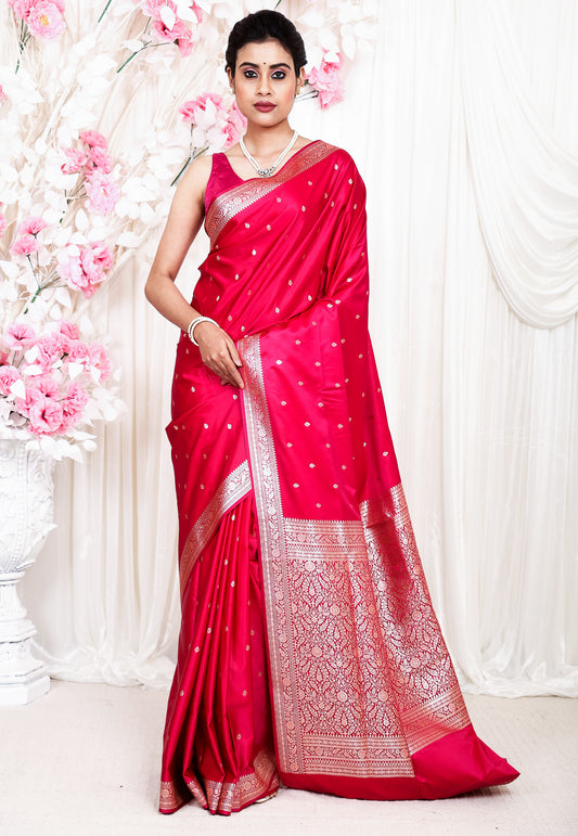 Rani Pink Wedding Banarasi Silk Saree with Blouse Piece