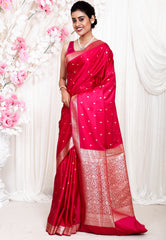 Rani Pink Wedding Banarasi Silk Saree with Blouse Piece