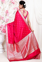 Rani Pink Wedding Banarasi Silk Saree with Blouse Piece