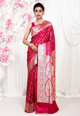 Rani Pink Wedding Banarasi Silk Saree with Blouse Piece