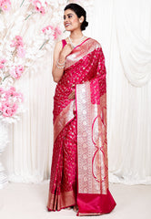 Rani Pink Wedding Banarasi Silk Saree with Blouse Piece