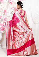 Rani Pink Wedding Banarasi Silk Saree with Blouse Piece