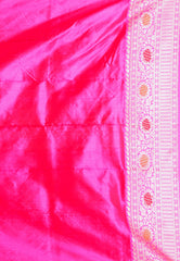 Tussar color with Rani Pink Minakari Border Katan Pure Silk Saree With Blouse Piece