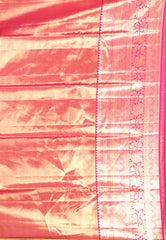 Pink Brocade with Rani Pink Border Tissue Kanjivaram Pure Silk Saree With Blouse Piece