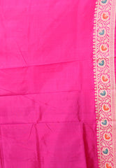 Feroza Blue with Ran Pink Border Minakari Katan Pure Silk Saree With Blouse Piece