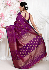 Purple Borderless Gadwal Pure Silk Saree With Blouse Piece