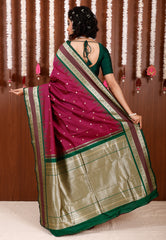 Magenta with Bottle Green Border Kanjivaram Silk Saree With Blouse Piece