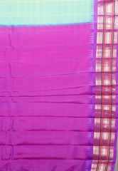 Cross Green with Purple Border Gadwal Pure Silk Saree With Blouse Piece