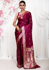 Magenta Wedding Banarasi Silk Saree with Blouse Piece