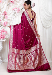 Magenta Wedding Banarasi Silk Saree with Blouse Piece