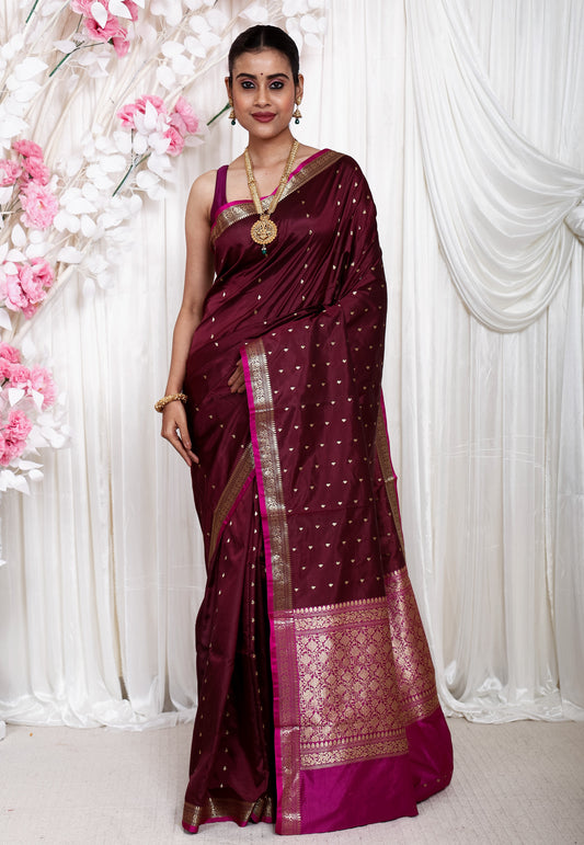 Maroon Katan Pure Silk Saree With Blouse Piece