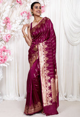 Magenta Katan Pure Silk Saree With Blouse Piece