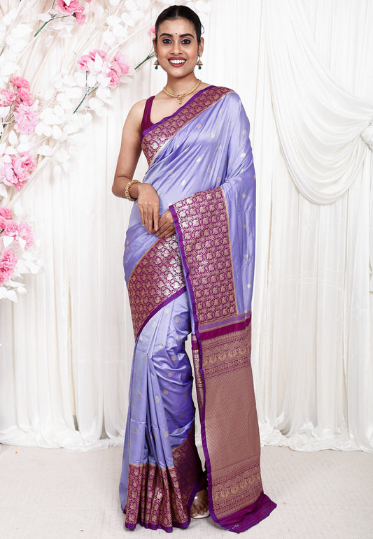 Mauve with Purple Border Kanjivaram Silk Saree With Blouse Piece