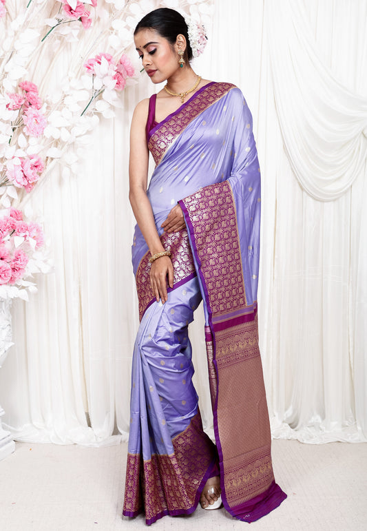 Mauve with Purple Border Kanjivaram Silk Saree With Blouse Piece