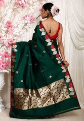 Bottle Green Katan Pure Silk Saree With Blouse Piece